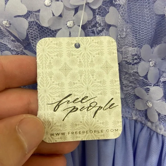 New 2 pc Free People Lavender Chemise Floral Appliqué Dress with Panties